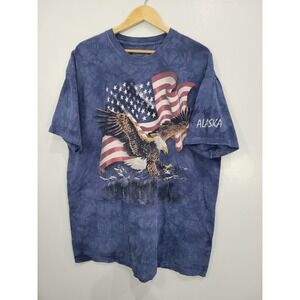 The Mountain Alaska Eagle American‎ Flag Tie Dye T-Shirt Blue 2XL Patriotic Tee
